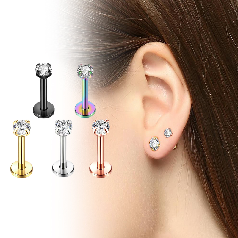 Body Jewelry Labret - Anting-anting stud titanium 16G dengan zircon