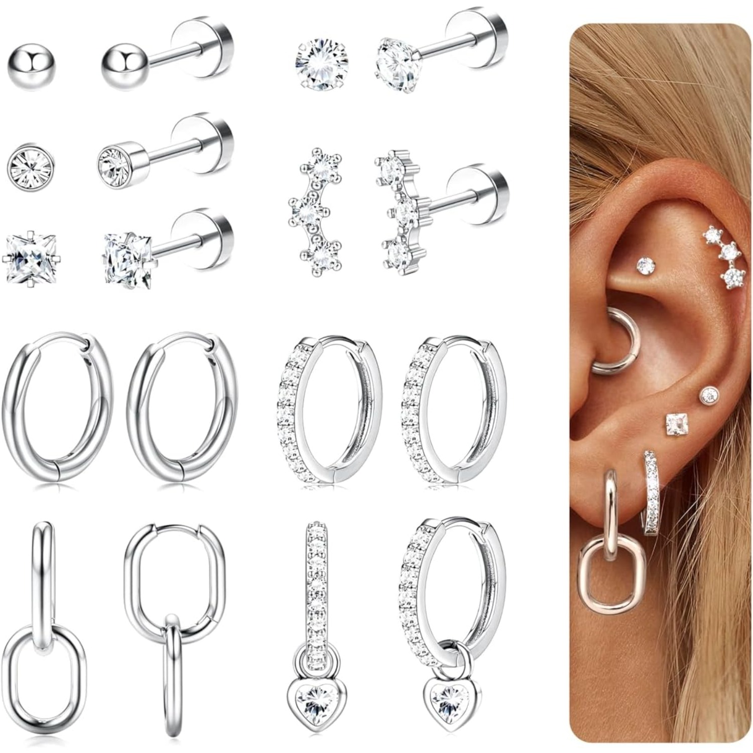 Body Jewelry Surgical Steel - Drperfect 2Pcs/1Pasang Anting Stud Hoop FlatBack