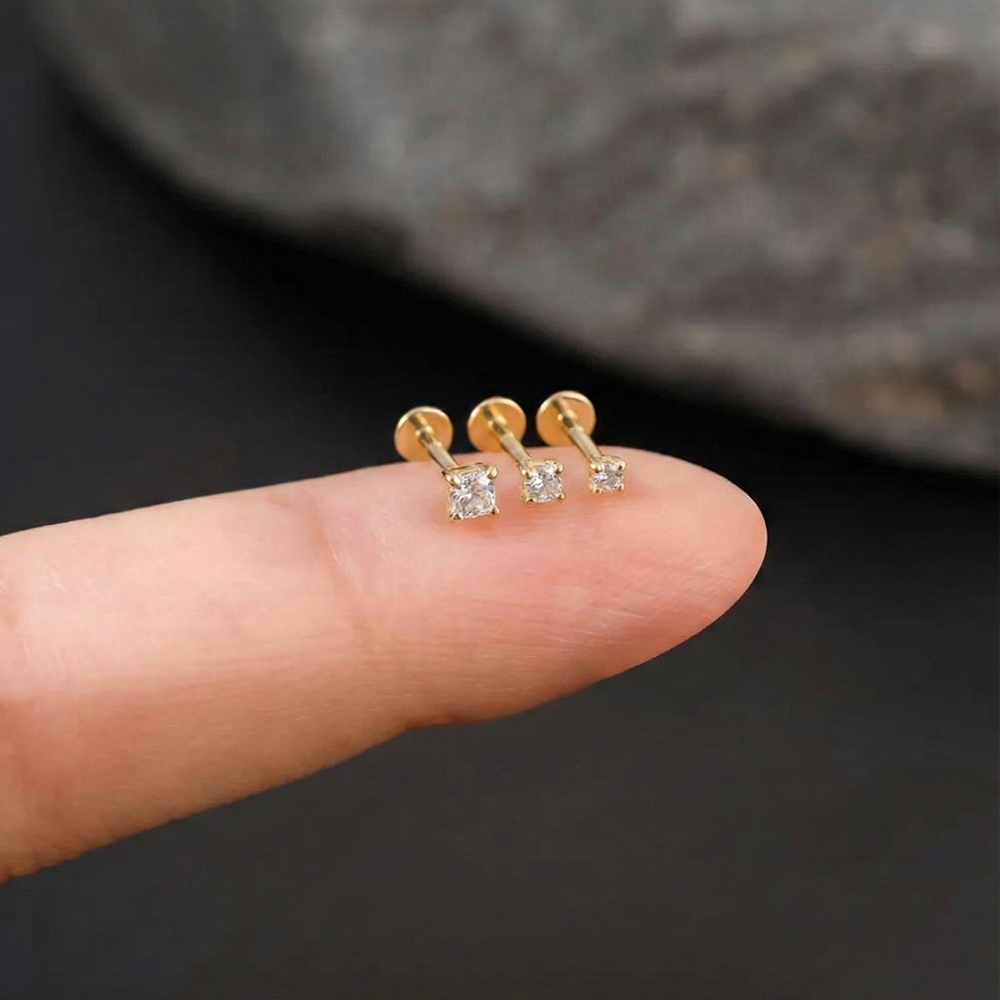 Body Jewelry Labret - Anting-anting stud labret moissanite perak sterling