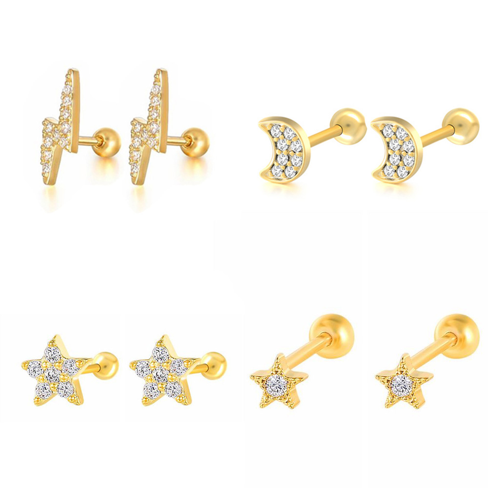 Body Jewelry Labret - Anting-Anting Kancing Tulang Rawan Bulan Bintang