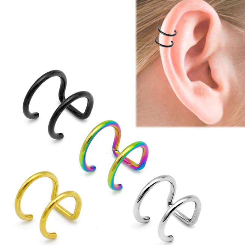 Body Jewelry Labret - 2Pcs Anting Jepit Telinga Baja Tahan