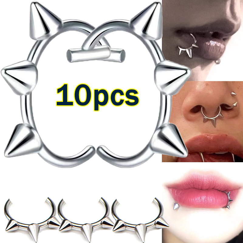 Body Jewelry Labret - 10 buah cincin hidung Punk satu