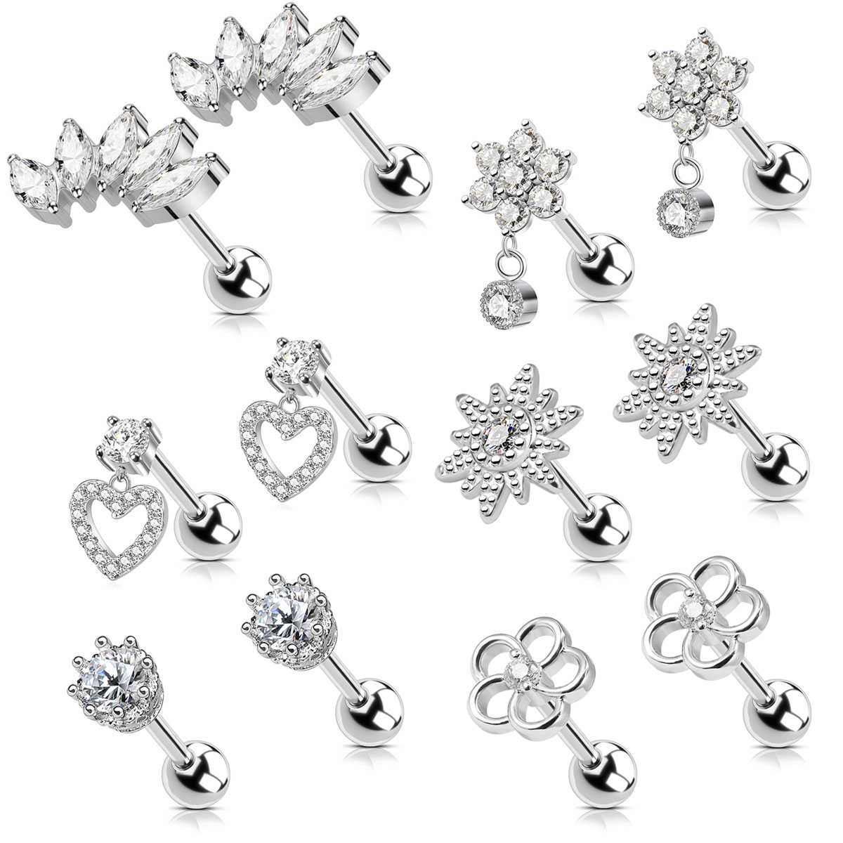 Body Jewelry Surgical Steel - 2 buah anting-anting tulang rawan kancing