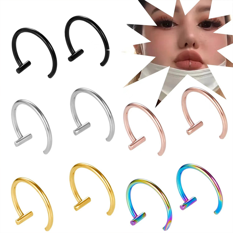 Body Jewelry Surgical Steel - Anting-anting setengah lingkaran baja bedah 18G,