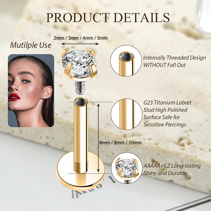 Anting-anting stud titanium 16 - Body Jewelry Labret ulasan dan harga