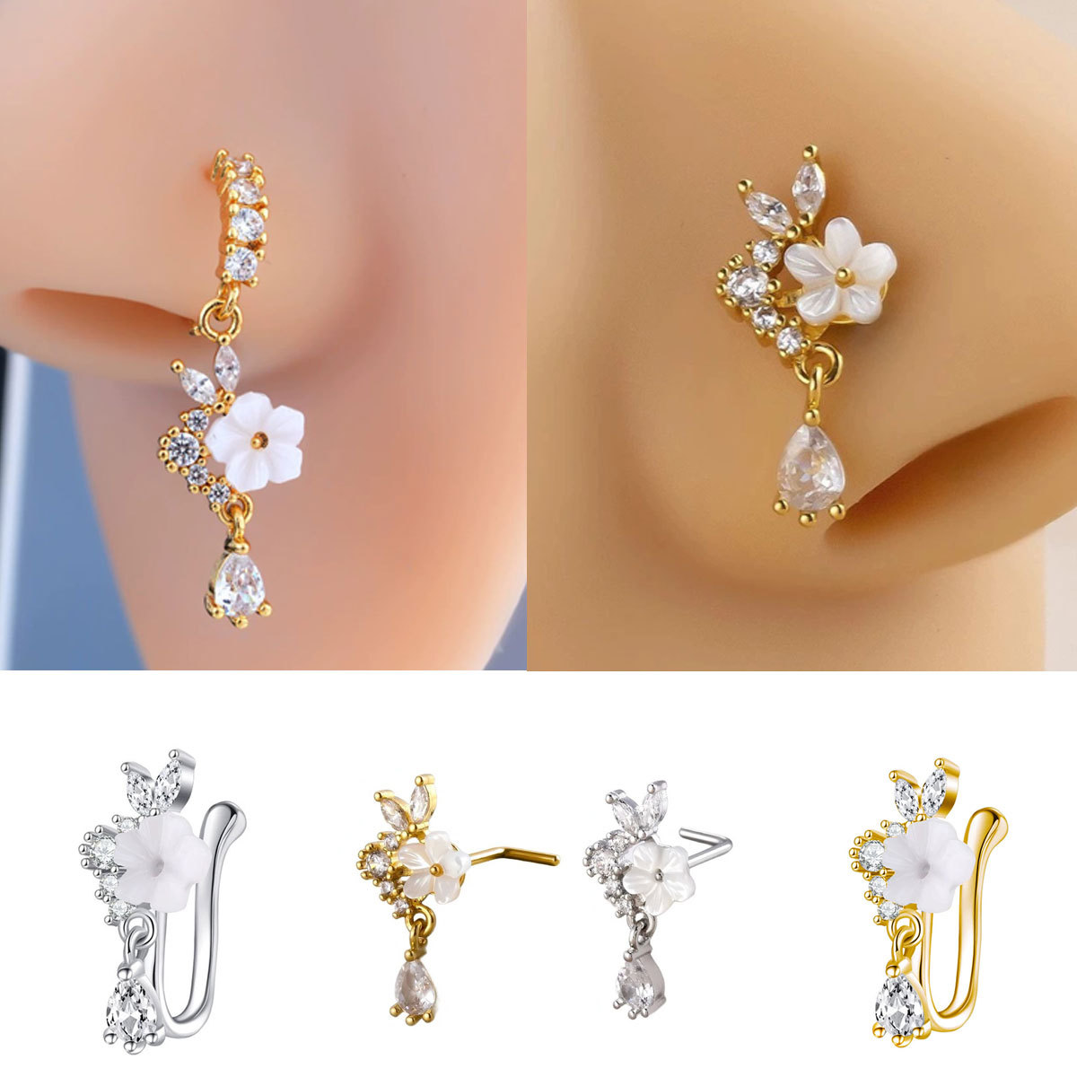 Cincin Hidung Bunga Emas denga - Body Jewelry Surgical Steel ulasan dan harga