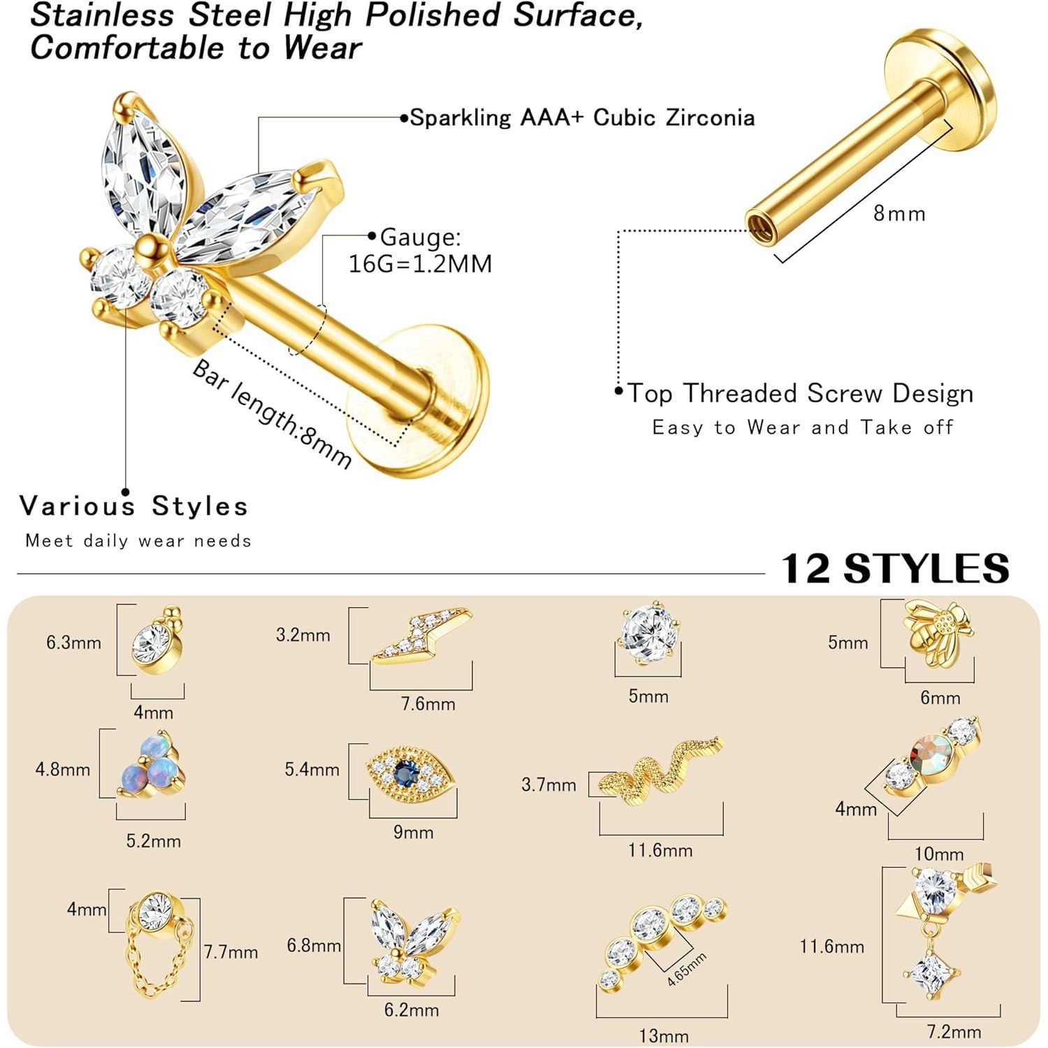 Anting-anting tulang rawan Bob - Body Jewelry Surgical Steel ulasan dan harga