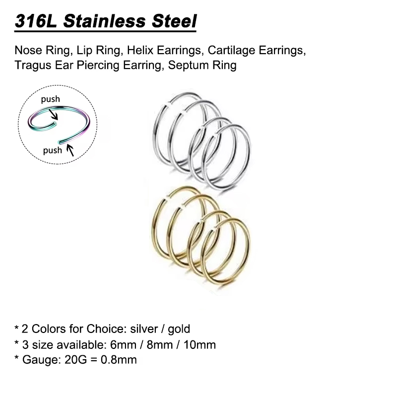 6pcs/lot Anting Hidung Hipoale - Body Jewelry Surgical Steel ulasan dan harga